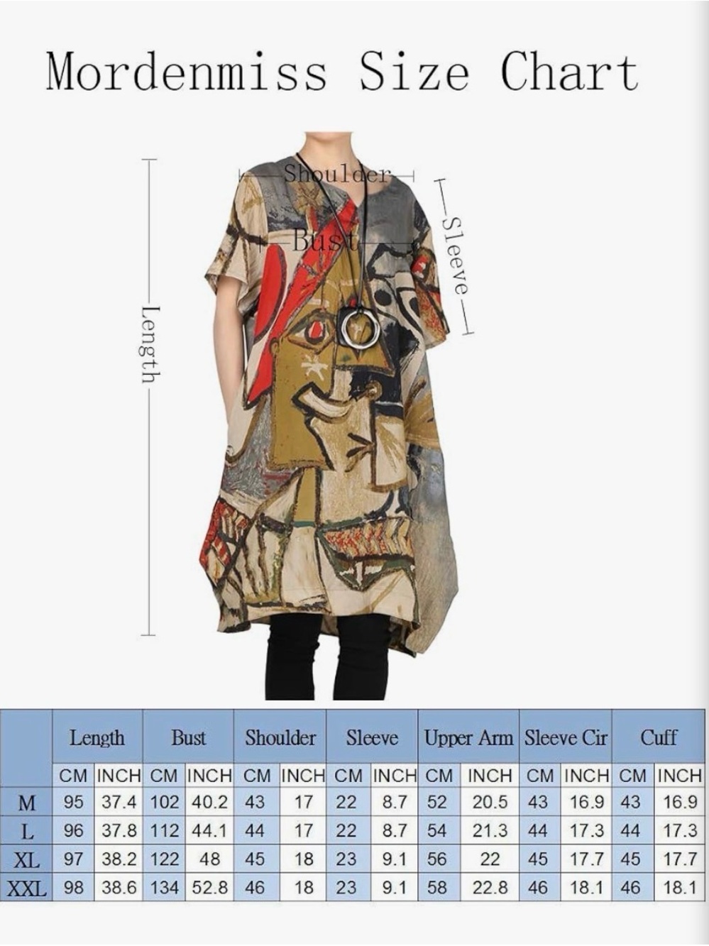 Abstract Multicolor Tunic Top with Red and Navy Accents